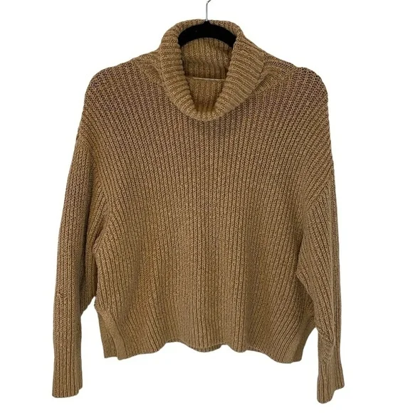 ZARA Brown Ribbed Knit Turtleneck Neutral Contemporary Minimalist Sweater SZ S - Picture 2 of 7